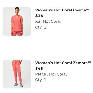 Figs coral scrub top (xs) and jogger bottoms (petite xs)